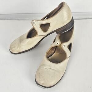 VTG 1950s cream leather childs tap dance shoes well loved size unknown